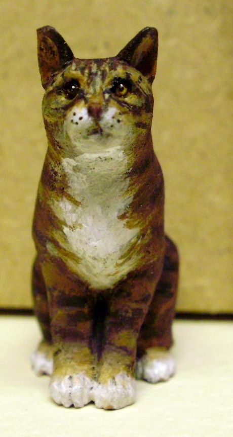 hand carved wood miniature cat