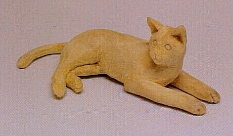 hand carved wood unpainted cat