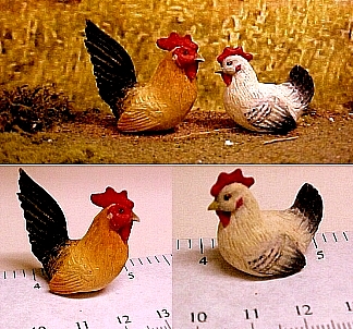hand carved wood miniature chickens