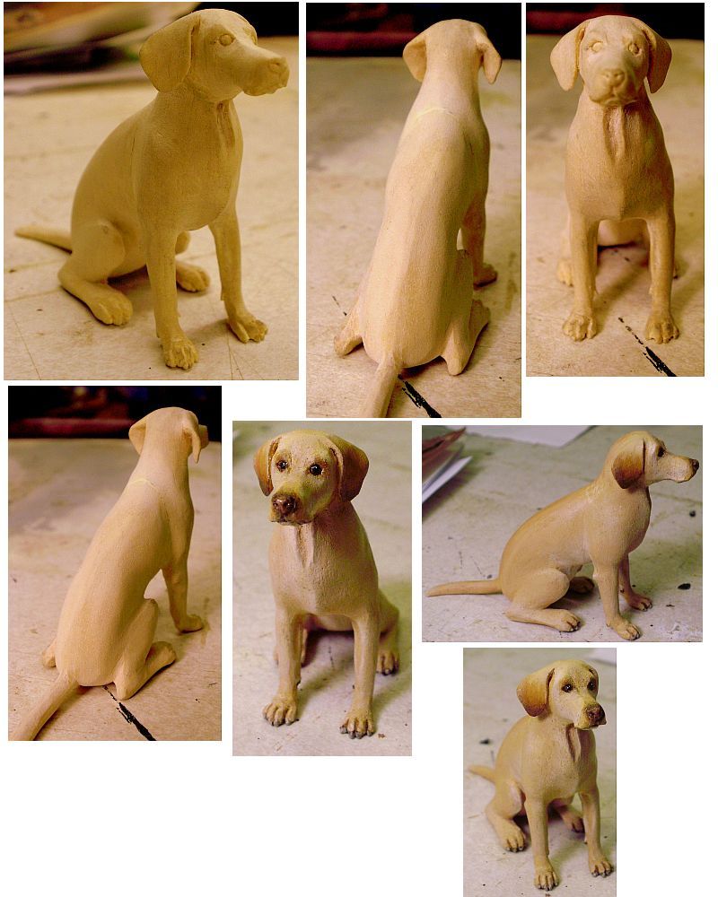 1:12 scale hand carved wood dog