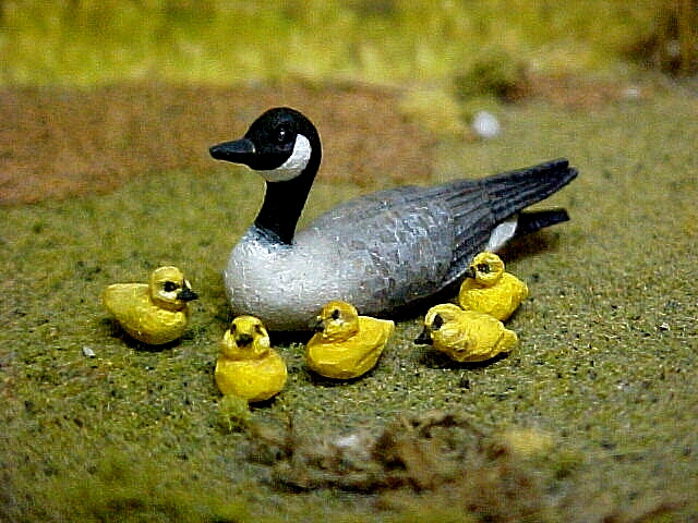 hand carved wood Canada goose with babies