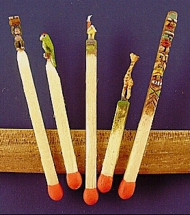 intricately carved match sticks
