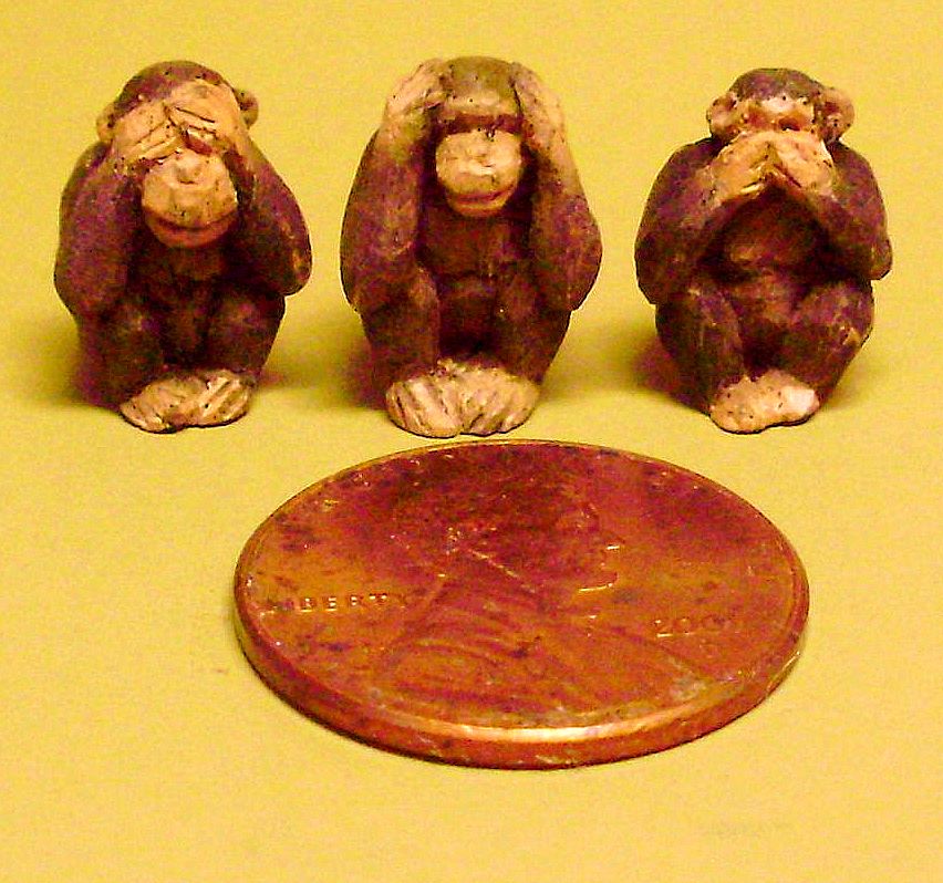 hand carved wood miniature monkeys