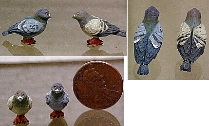 hand carved wood miniature pigeons