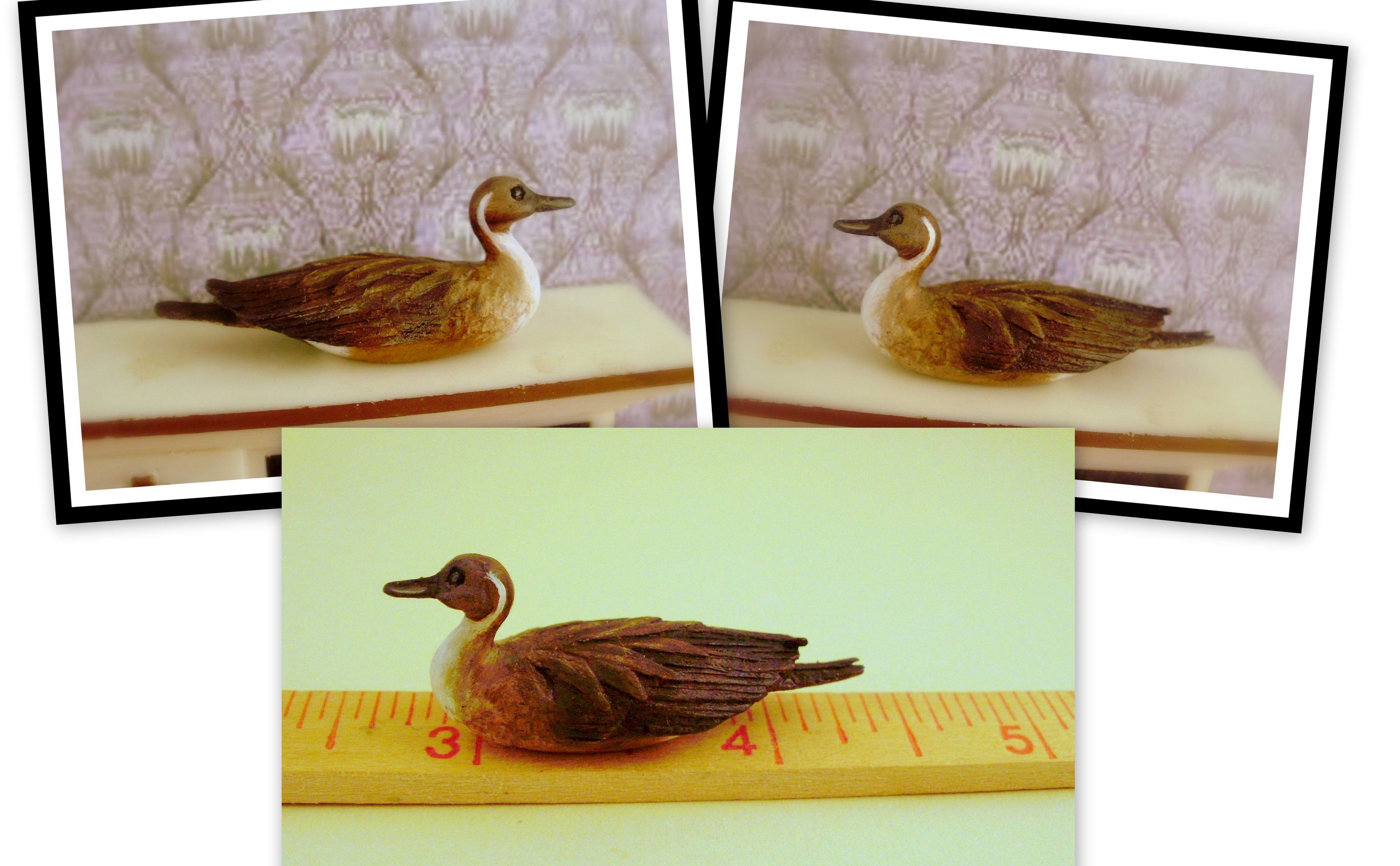Hand carved wood 1:12 scale Pintail duck decoy