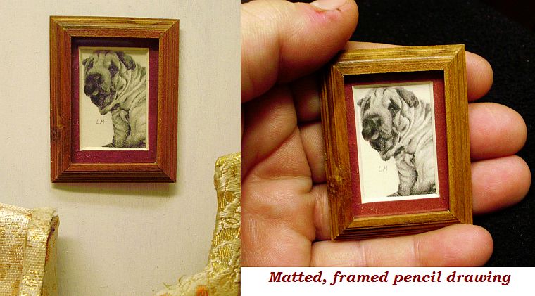 framed dollhouse miniature pencil drawing 1:12 scale