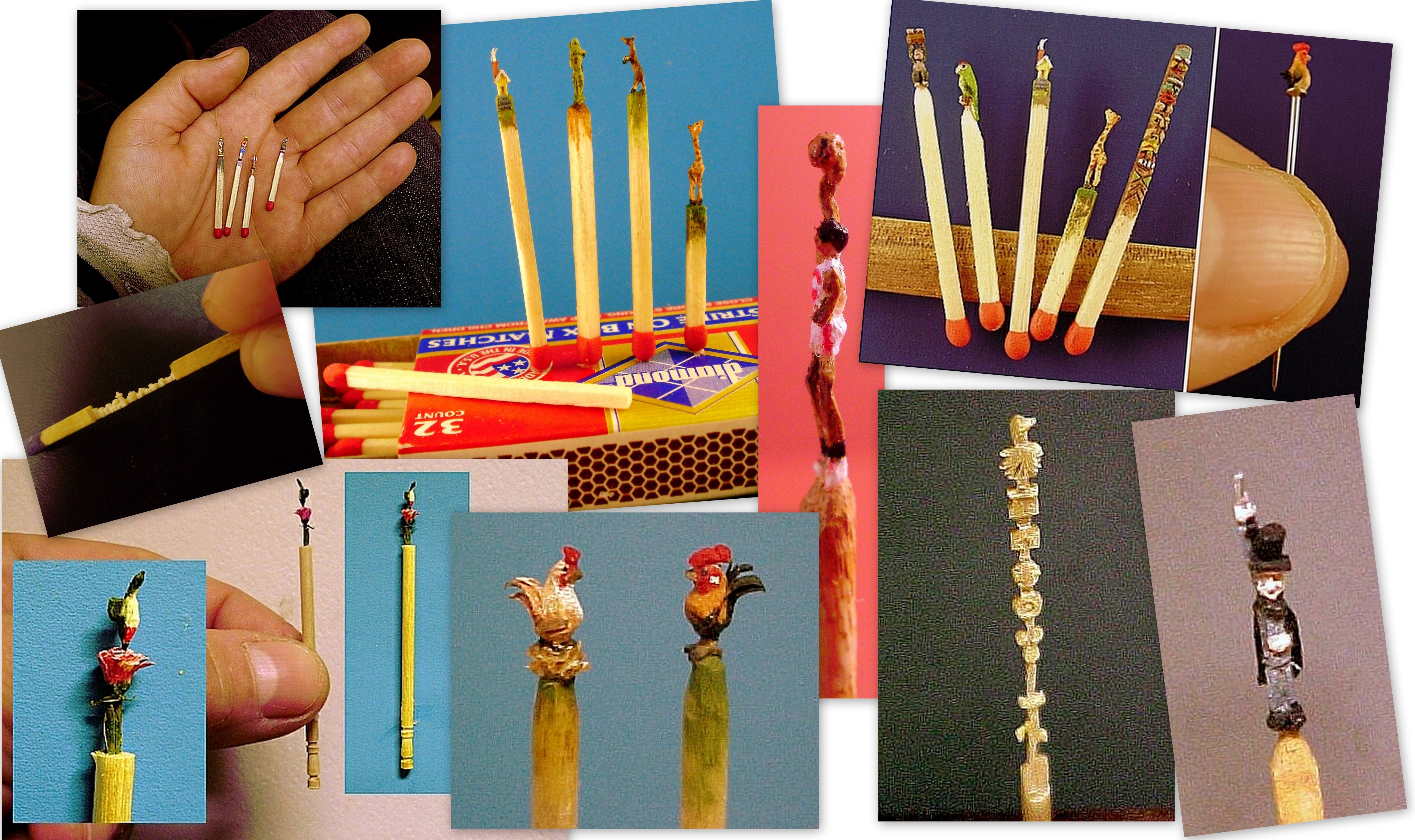 Very intricate hand carved hand painted toothpicks and matchsticks