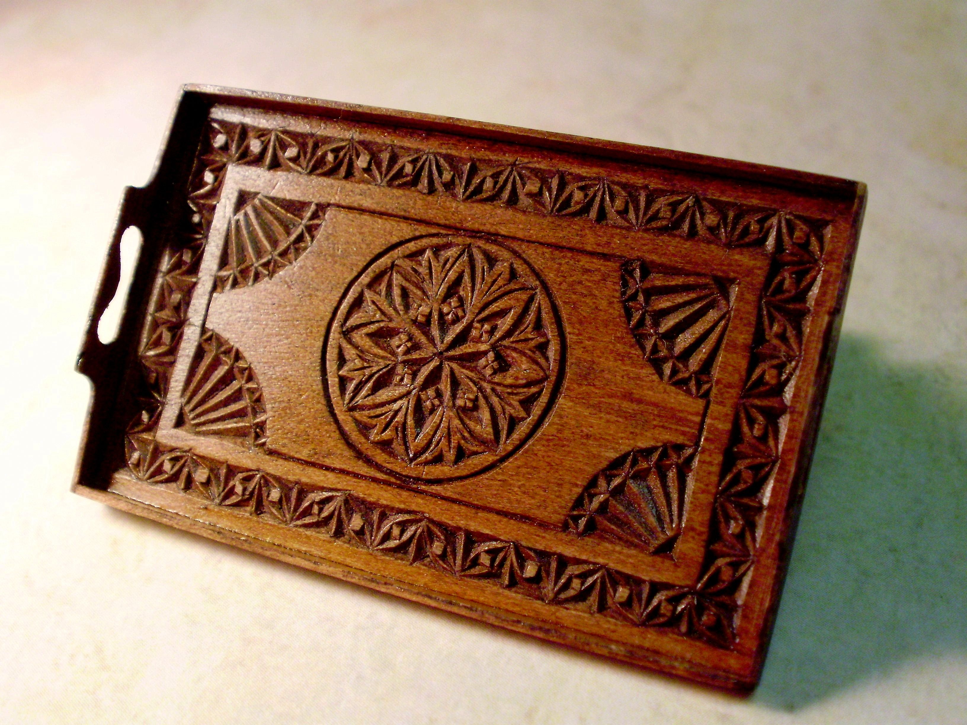 chip-carved antique tray