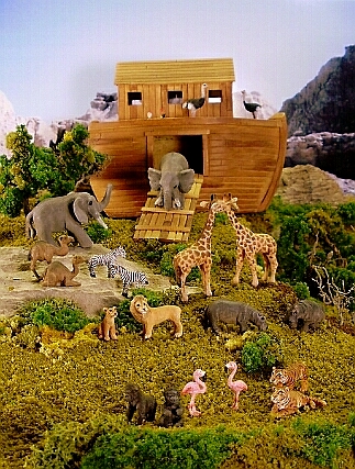 hand carved wood noah's ark diorama