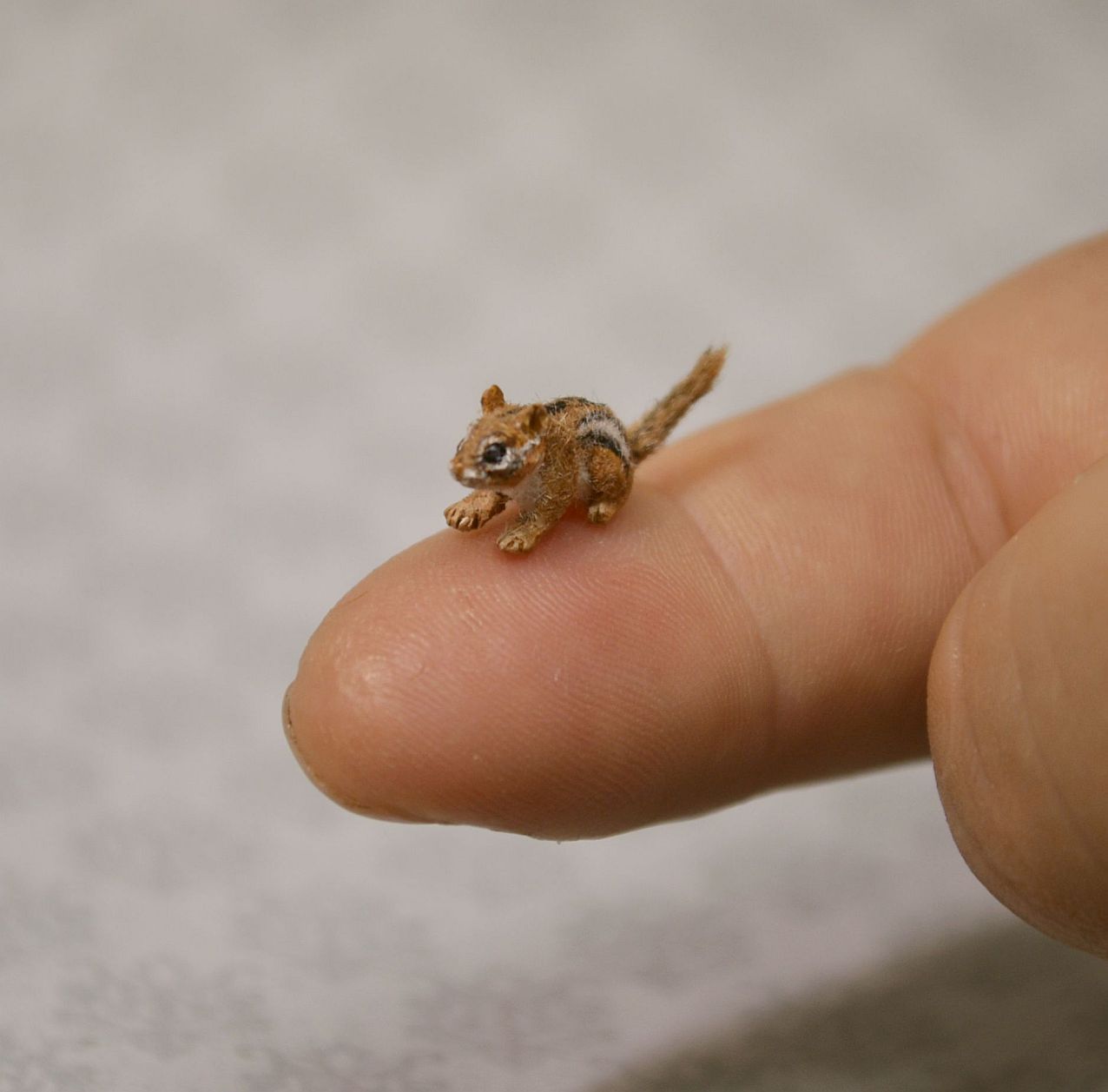 Hand 



carved furred realistic OOAK dollhouse miniature chipmunk